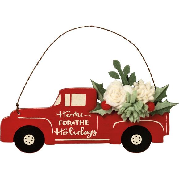 Red Pickup Truck Home for the Holidays Christmas Ornament Wood - Picture 1 of 4